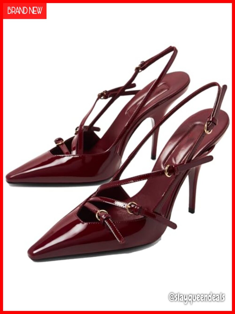 Slingback Kitten Heel Pointed Toe Buckle Strap Backless Slip On Pump